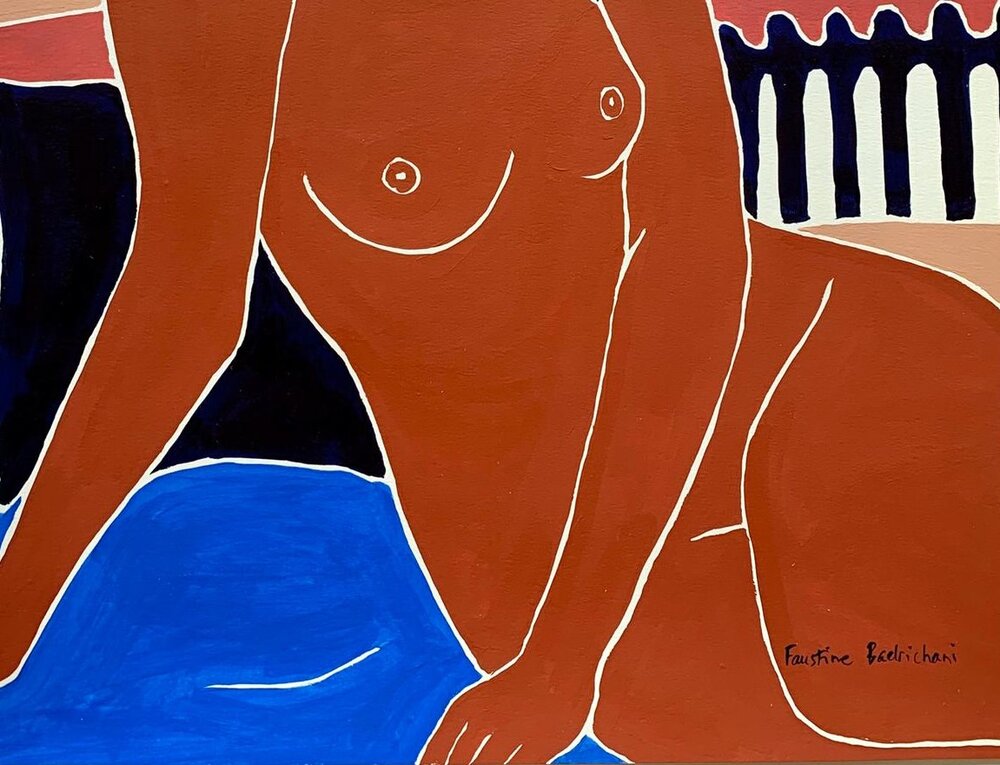 Maroon Woman in the Blue room - Faustine Badrichani
